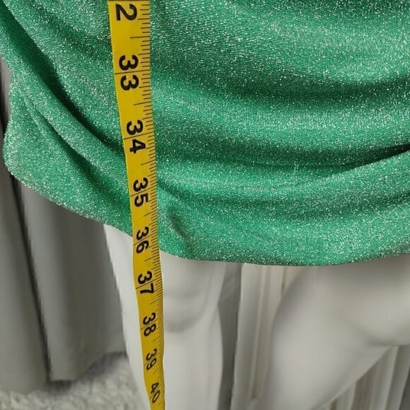 Shein Bae Ruched Green Spaghetti Strap Cami Glitter Dress Size LP - Picture 8 of 13